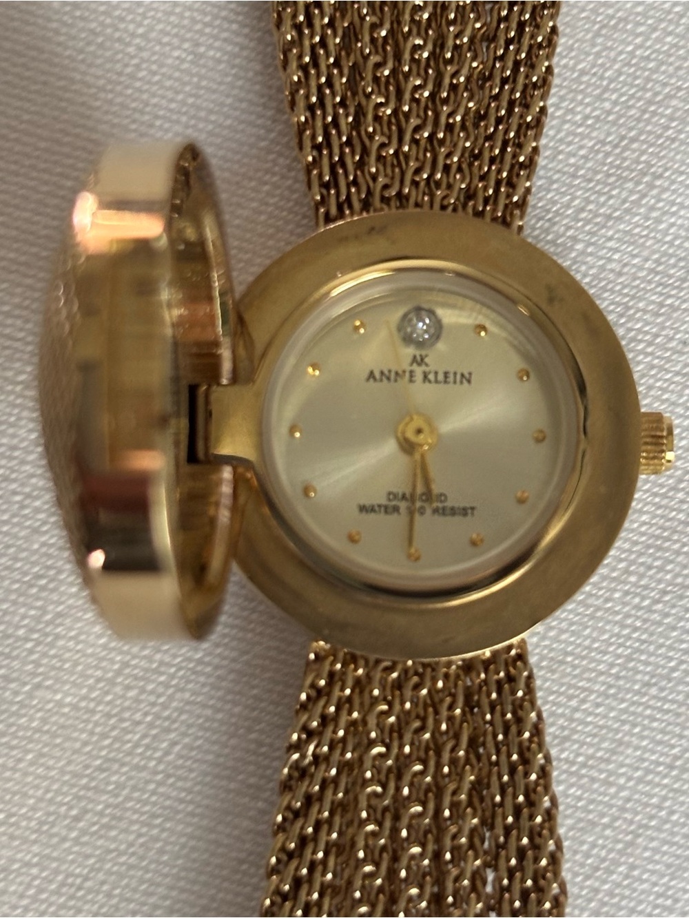 Anne Klein Gold Mesh Bracelet Locket Watch